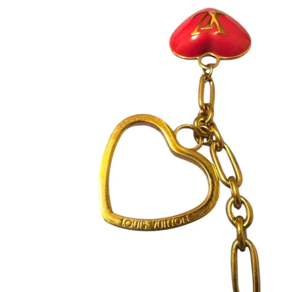 Louis Vuitton Gold LV Bijoux Sac Coeur Hearts Keychain Bag Charm Keyring